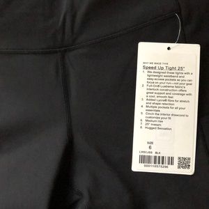 Lululemon Speed Up Tight 25” Black Size 6